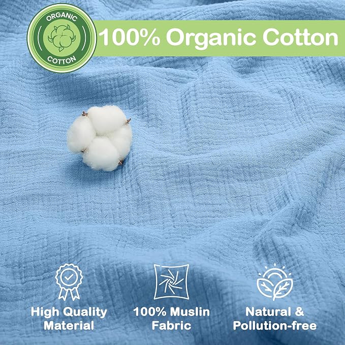 100% Organic Cotton 2 PK Muslin Swaddle Receiving Blanket 47x47 in | Oeko-TEX - Image 2