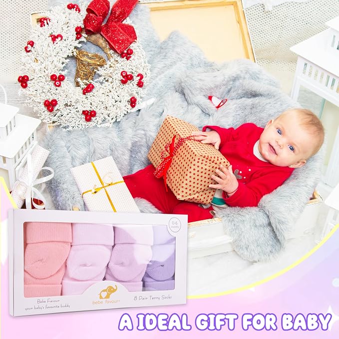 8 Pairs Newborn Socks Thick Cotton Terry Turn Cuff Baby Socks 0-6 Months Cute - Image 6