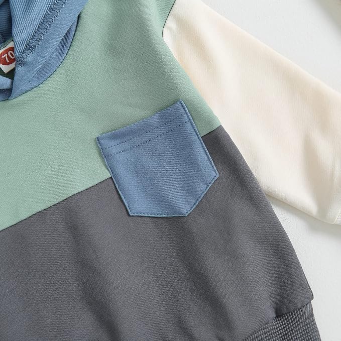 Thorn Tree Infant Baby Boys Pants Set Hooded Solid Sweatshirt Top Pocket - Image 6