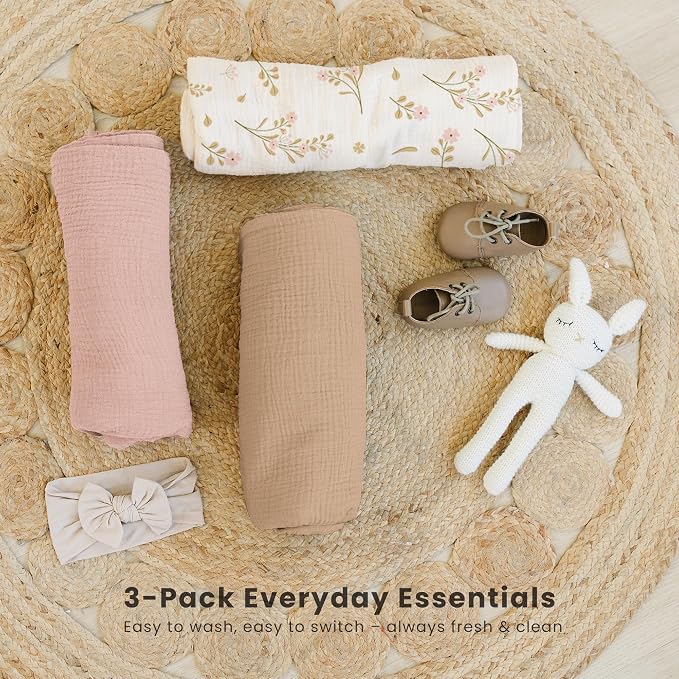 Konssy 3-Pack Muslin Baby Swaddle Blankets, 47 x 47 in Receiving Blankets | - Image 4