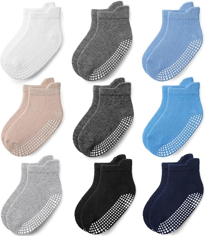 Baby Non Slip Grip Ankle Socks for Infants Toddlers Kids Boys Girls 9 Pack | by JAKIDAR