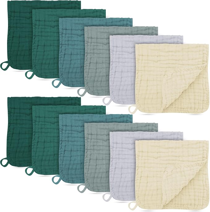 12 Pack Muslin Burp Cloths by BAMBOOQUEEN