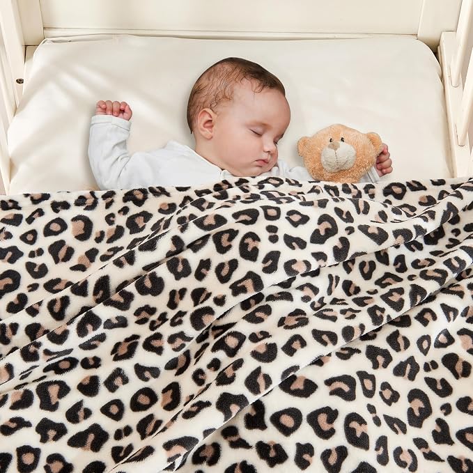 Yurhap Leopard Print Baby Blanket Fleece Baby Blankets - Image 3