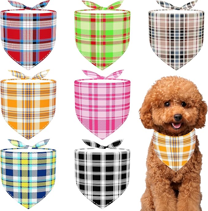 7 PCS Plaid Dog Bandanas for Small Dogs Stitching Edge Dog Bandanas for Puppy by Bestwishforyou