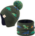 Beanie Knit Hats for Toddlers with Earflap Fleece Lined Hat Kids Warm Winter Hat Scarf Set Children's Thick Ski Cap