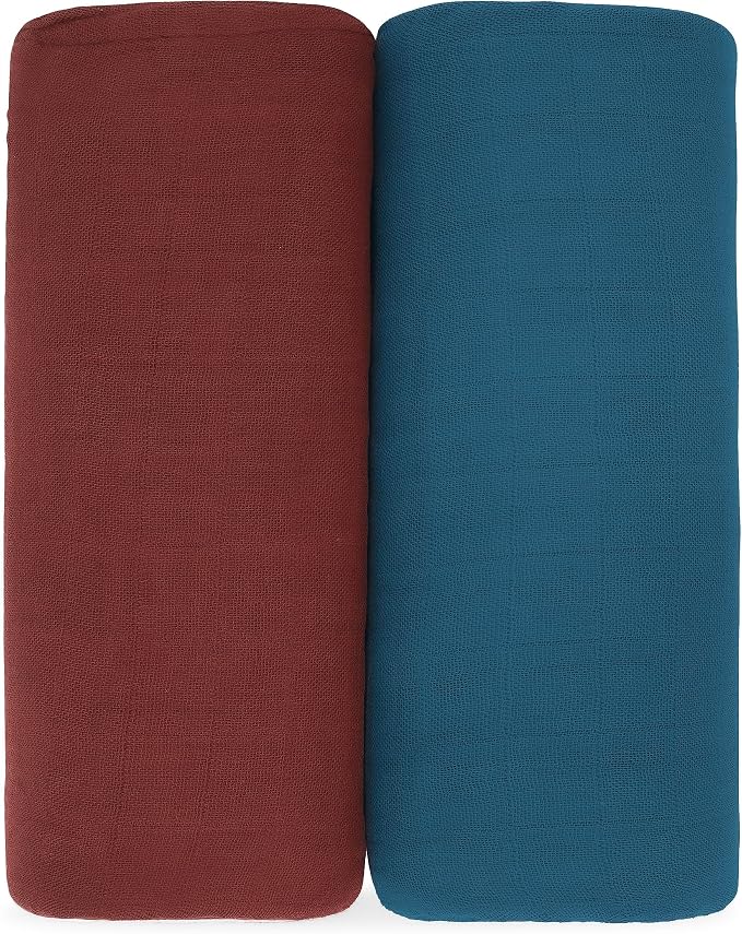 Comfy Cubs Muslin Swaddle Blankets Pack of 2, 47 x 47 Inch Soft Cotton Baby by ComfyCubs