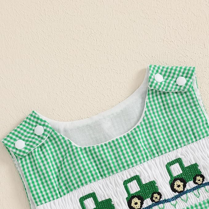 Newborn Baby Boys Sleeveless Seersucker Romper One Piece Straps Overalls - Image 4