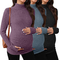 3 Pack Maternity T-Shirts Pregnancy Tops Women Sweater Long Sleeve Turtleneck Ribbed Finger Sleeve Outfits