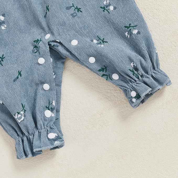 Newborn Baby Girl Clothes Ruffle Sleeve Jumpsuit Corduroy Floral - Image 6
