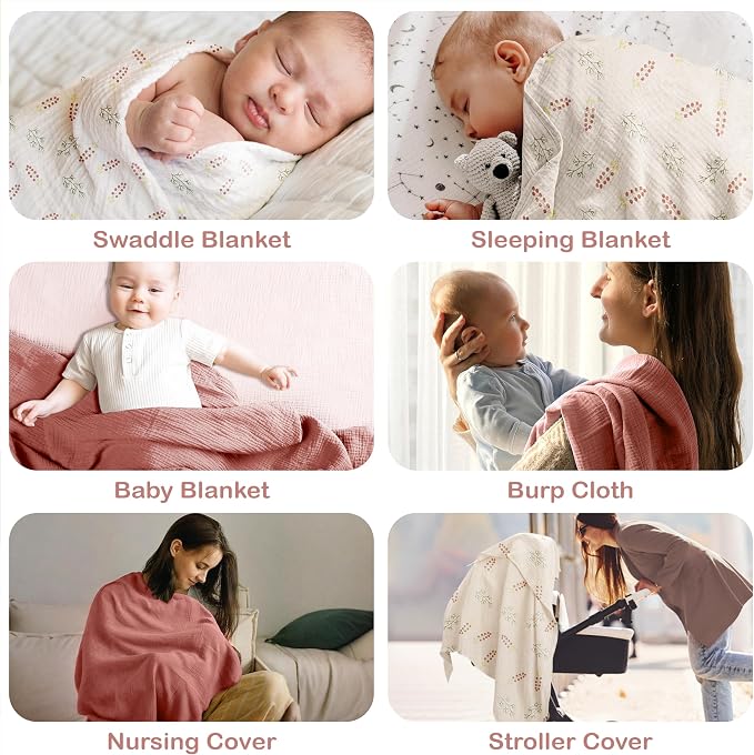 100% Organic Cotton 2 PK Baby Girl Muslin Swaddle Blanket 47x47 in | Oeko-TEX - Image 8