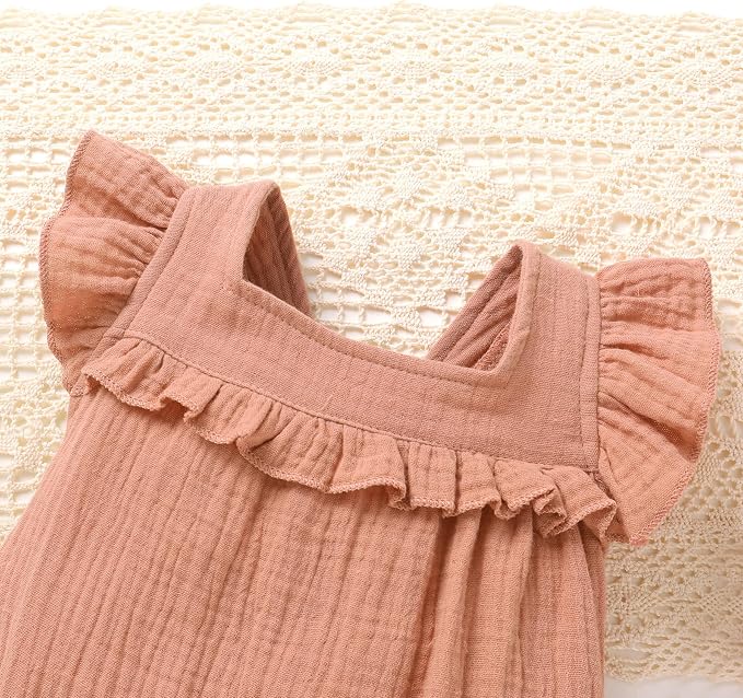 YOUNGER TREE Baby Girl Romper 100% Cotton Ruffle Sleeveless Summer Outfit - Image 4