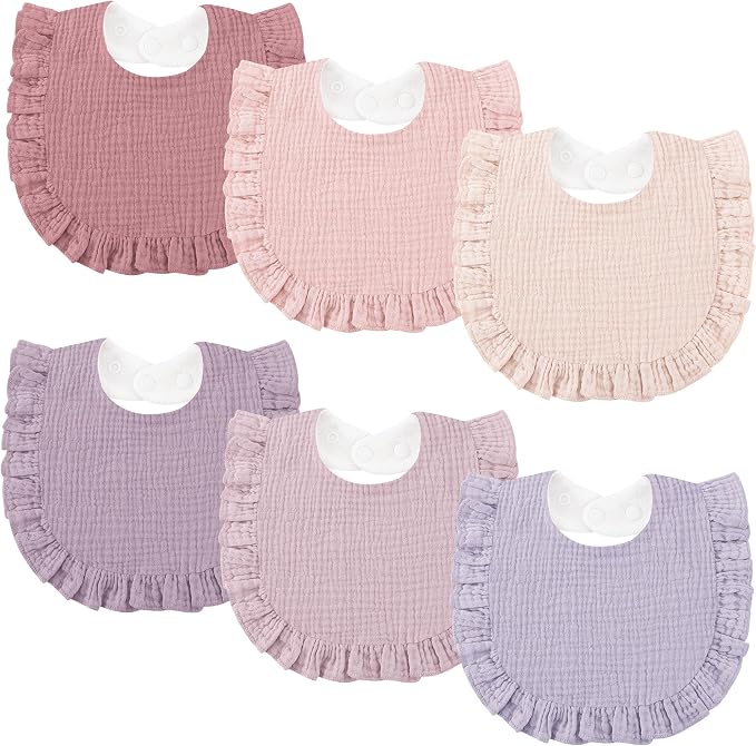 Bearmoss 6 Pack Baby Girl Bibs for Newborn, Muslin Bibs by Bearmoss