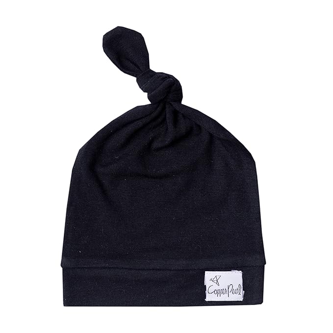 Copper Pearl Baby Beanie Hat Top Knot Stretchy Soft Midnight