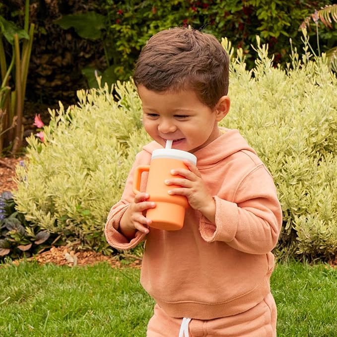 Infantino My 1st Tumbler, Silicone Sippy Cup with Straw & Handle, Spill-Resistant Baby Cup for On-the-Go, BPA-Free Transition Bottle, Creamsicle