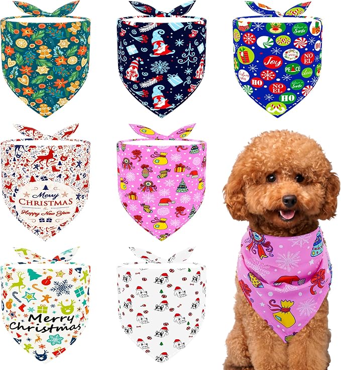 Christmas Dog Bandanas for Small Dogs Breed 7 Pcs Stitching Edge Christmas Dog by Bestwishforyou