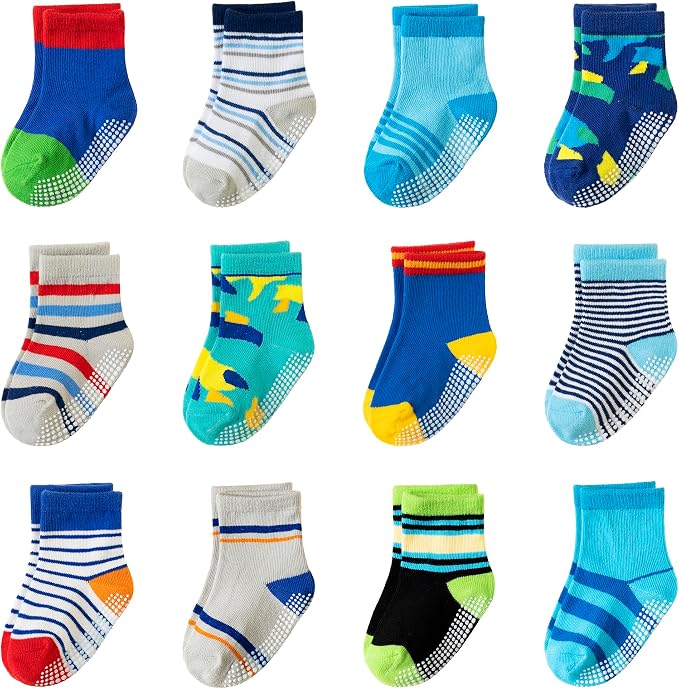 Toddler Non Slip Grips Socks Kids Anti Skid Baby Boys Girls Cotton Crew Socks by AMENLAN