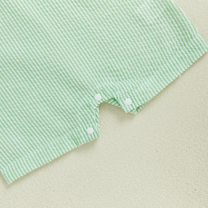 Newborn Baby Boys Sleeveless Seersucker Romper One Piece Straps Overalls - Image 6