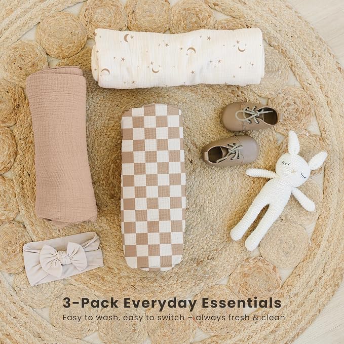 Konssy 3-Pack Muslin Baby Swaddle Blankets, 47 x 47 in Receiving Blankets | - Image 9