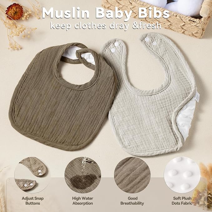 Muslin Baby Bibs for Unisex Boys Girls, Cotton Drool Bibs, Adjustable Newborn - Image 3