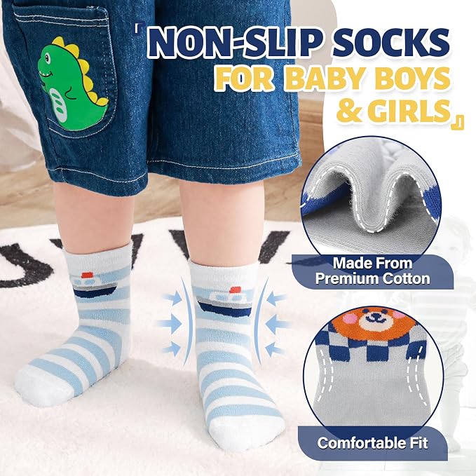 ANTSANG 12 Pairs Baby Girls Boys Toddlers Kids Crew Cotton Grips Socks | Smooth - Image 3