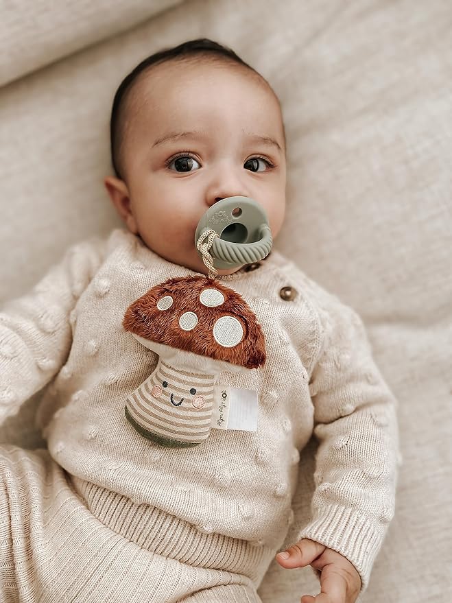 Itzy Ritzy Pacifier and Lovey Set; Detachable Plush Mushroom and Coordinating Green Silicone Pacifier; Ideal for Ages 0 Months and Up, Mushroom
