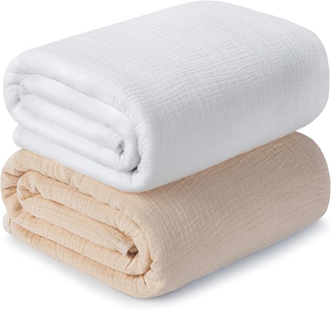 Muslin Swaddle Blankets for Newborn, 2 Pack Breathable Soft Receiving Blanket by GUNTAIL