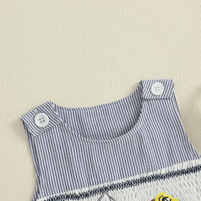 Newborn Baby Boys Sleeveless Seersucker Romper One Piece Straps Overalls - Image 4
