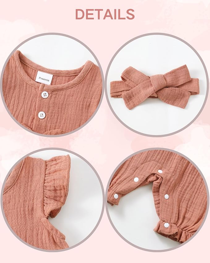Renotemy Newborn Baby Girl Clothes Romper Summer Outfits Preemie-18Months | - Image 5