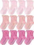 Baby Toddler Girls Socks Grip Ruffle Non Slip Kids Cotton 12 Pack Socks | by Aroveea