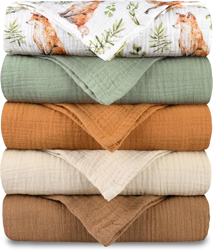 Muslin Receiving Blankets 5 Pack, Soft Swaddle Wraps by LYRICHOMBABY