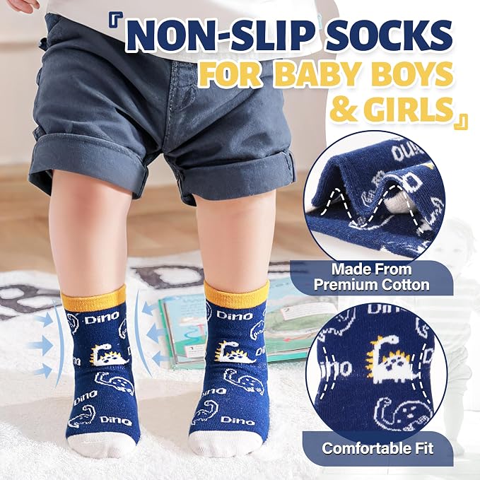 ANTSANG 12 Pairs Baby Girls Boys Toddlers Kids Crew Cotton Grips Socks | Smooth - Image 2