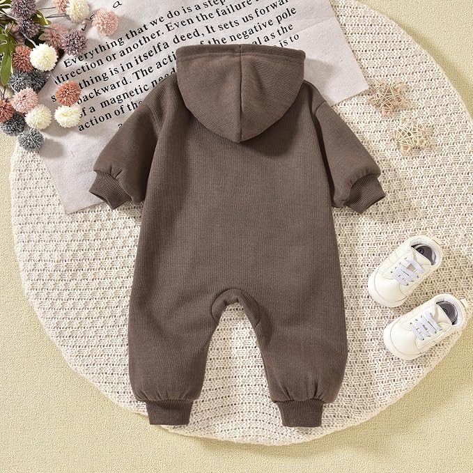 Unutiylo Unisex Baby Boys Girls Long Sleeve Infant Baby Zipper Hooded Jumpsuits - Image 4