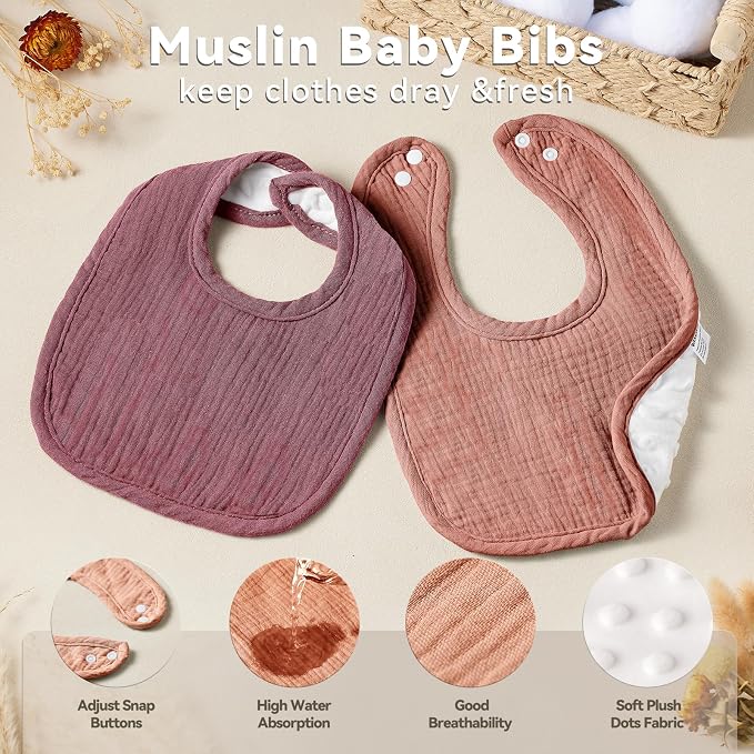 Muslin Baby Bibs for Unisex Boys Girls, Cotton Drool Bibs, Adjustable Newborn - Image 3