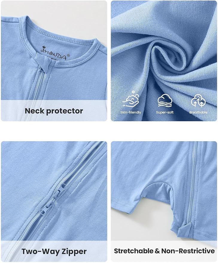 Jimonda Baby Romper Short Sleeve 2-Way Zipper Pajamas Cotton | 2-Pack, One Piece - Image 5