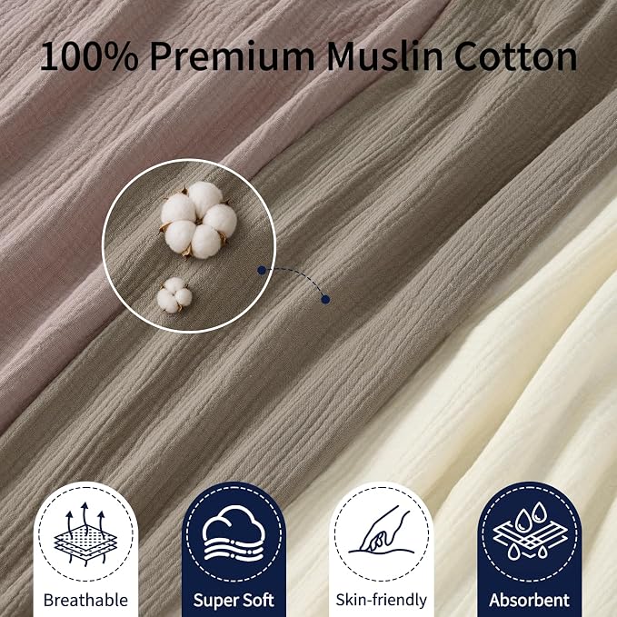 NESTALLY Cocoon Muslin Swaddle Blankets 3 Pack, Camel & Beige | 100% Cotton - Image 5