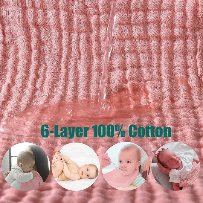 Muslin Burp Cloths 5 Pack Large 20x12 inches Baby Burping Cloths, 6-Layer 100% - Image 3