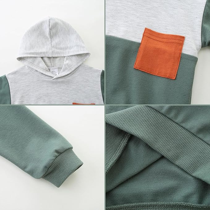 Baby Boy Outfits Short Long Sleeve Pants Clothes Set Spring Summer Hooded Patchwork Sweatshirt