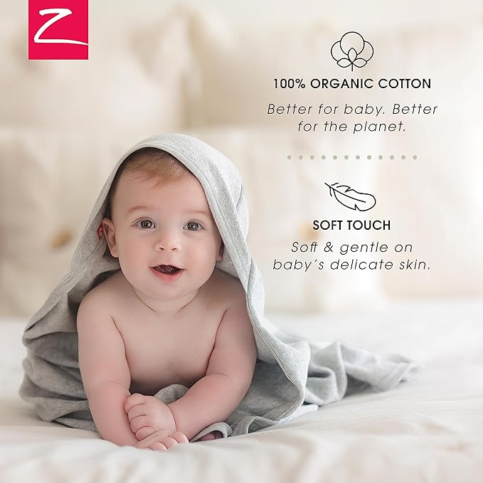 Zutano Hooded Baby Towels, Organic Cotton Baby Bath Towel, Ultra Soft and Absorbent Baby Towel for Newborn and Infant | Girl, Boy, and Unisex Towel Set, Heather Gray Solid, 1-Pack