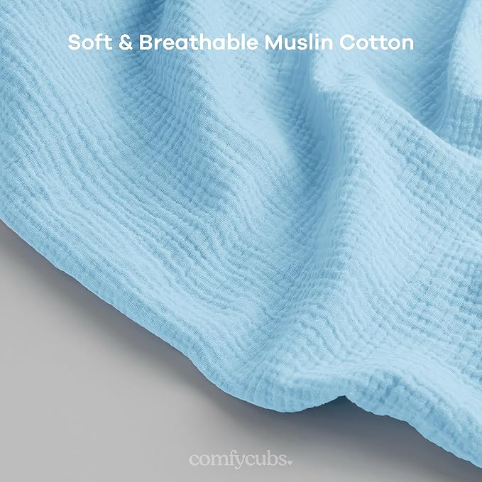 Comfy Cubs Muslin Nursing Cover, Pack of 1, 100% Muslin Breastfeeding Cover - Soft & Breathable Baby Nursing Scarf with Adjustable Neck Strap - Portable, Lightweight & Privacy Coverage - Sky Blue