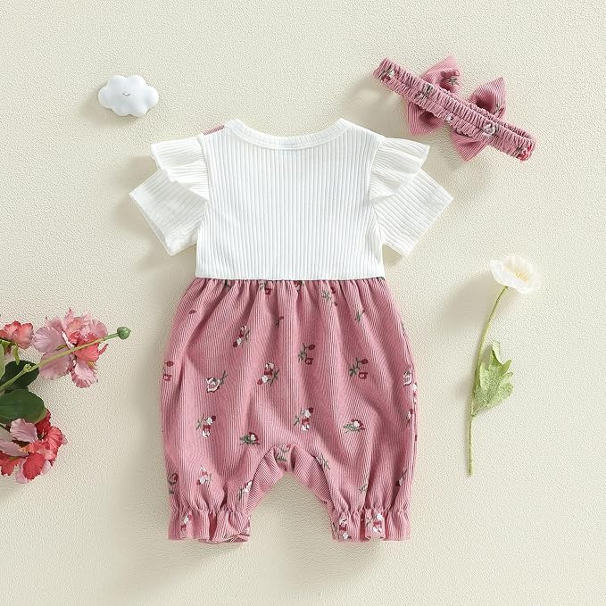 YINGISFITM Newborn Baby Girl Summer Clothes Short Sleeve Bubble Romper Bow - Image 6