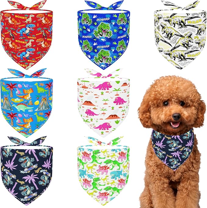 7 PCS Dinosaurs Dog Bandanas for Small Dogs Stitching Edge Dog Bandanas for by Bestwishforyou