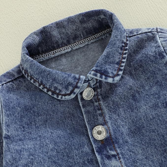 Thorn Tree Girls Denim Jacket Turn Down Collar Outerwear Long Sleeve Button - Image 3