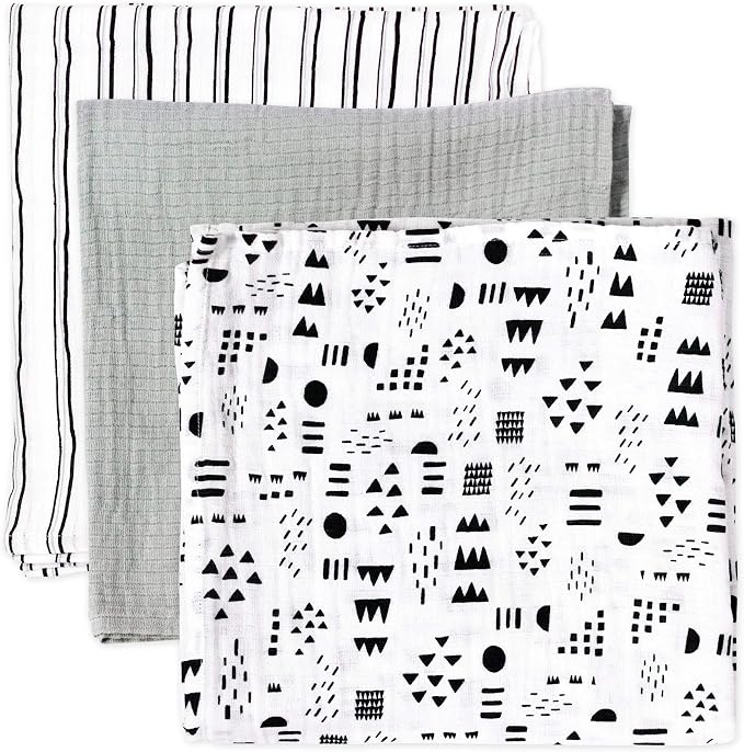 HonestBaby 3-Pack Organic Cotton Swaddle Blankets, Pattern Play, One Size by HonestBaby