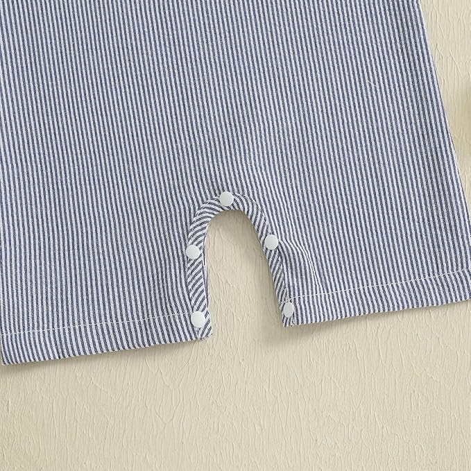 Newborn Baby Boys Sleeveless Seersucker Romper One Piece Straps Overalls - Image 6