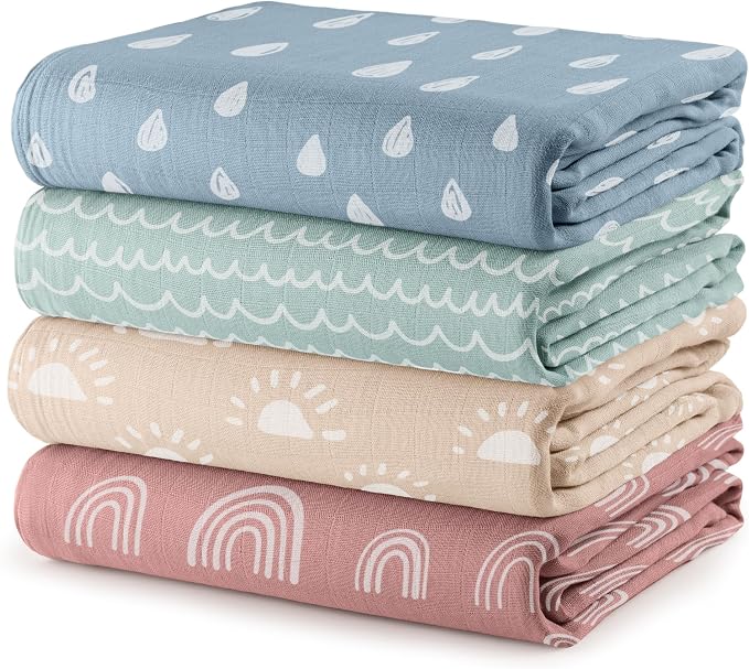 Comfy Cubs Muslin Swaddle Blankets Pack of 4, 47 x 47 Inches, Soft Cotton Baby by ComfyCubs