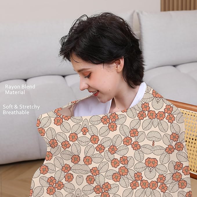 Multi-use Nursing Cover for Breastfeeding, 360°Full Coverage Nursing Poncho, Rayon Soft & Breathable Breastfeeding Cover up (Smooth Rayon, Floral Leaf)