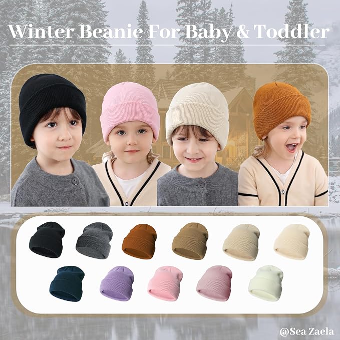 Baby Toddler Infant Winter Soft Knit Beanie Hats Set - Image 7