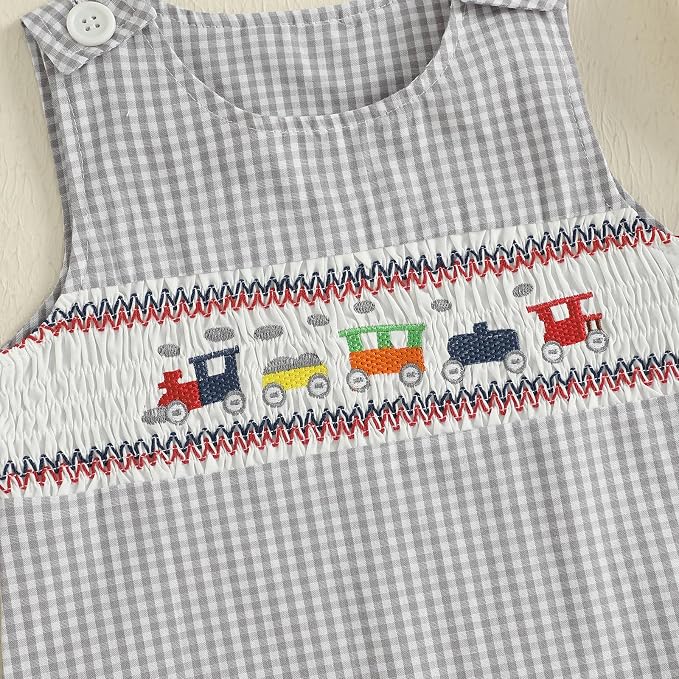 Newborn Baby Boys Sleeveless Seersucker Romper One Piece Straps Overalls - Image 5