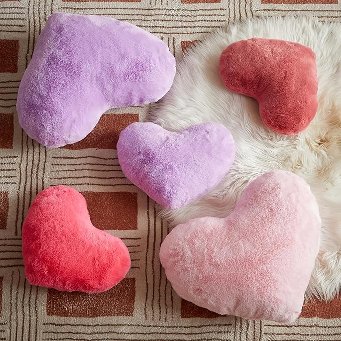 EastTree Heart Pillows, Peach Pink Heart Shaped Pillows, Love Throw Pillows Gifts, Ultra Soft Faux Rabbit Fur Small Cute Pillows, Women Girls Kid Room Decor 10x13 Inch