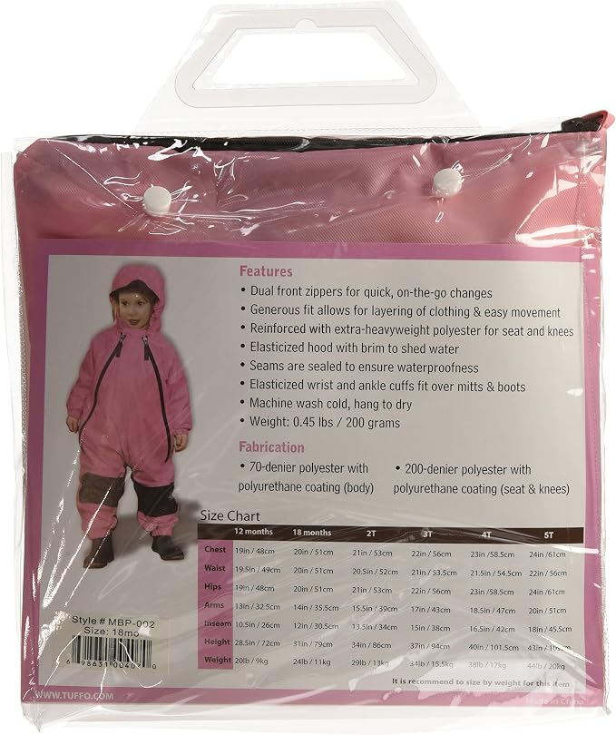 Tuffo Muddy Buddy Kids Waterproof Rain Suit One-Piece Coverall, Dual Zippers - Image 6
